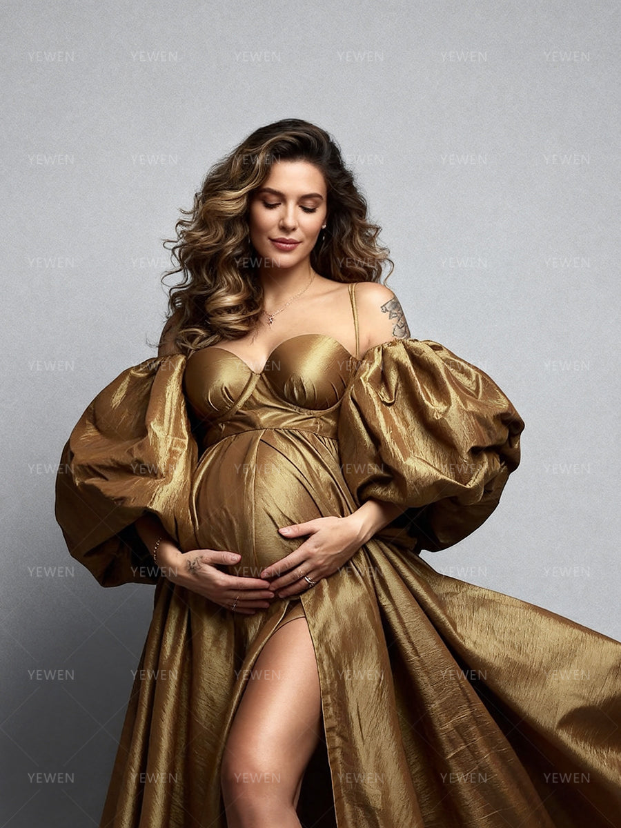 Custom Made Maternity Photoshoot Dresses Puffy Sleeves Baby Shower Gown for Pregnant Woman