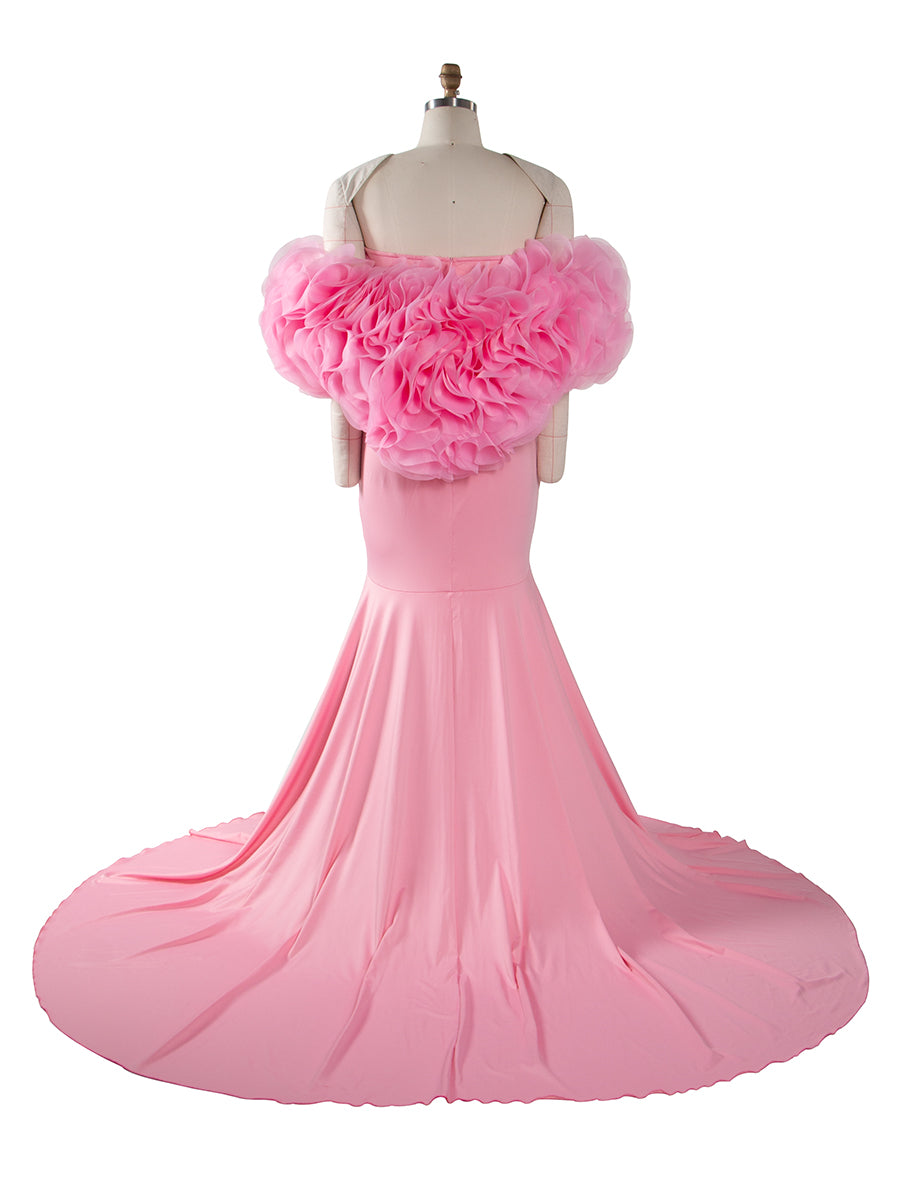 Pink Maternity Dress with Floral Wraps Stretchy Maternity Dress Photoshoot Pregnancy Dress Shoot YW251012