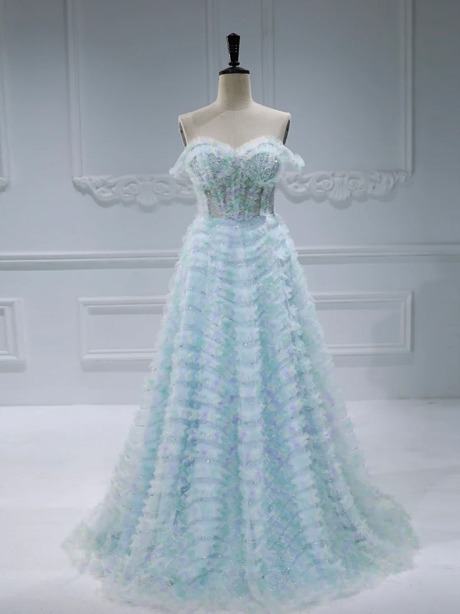 Elegant Gradient Color Tulle Corset Top Ruffles Prom Dress Photography Gown yewendress Elegant Gradient Color Tulle Corset Top Ruffles Prom Dress Photography Gown yewendress