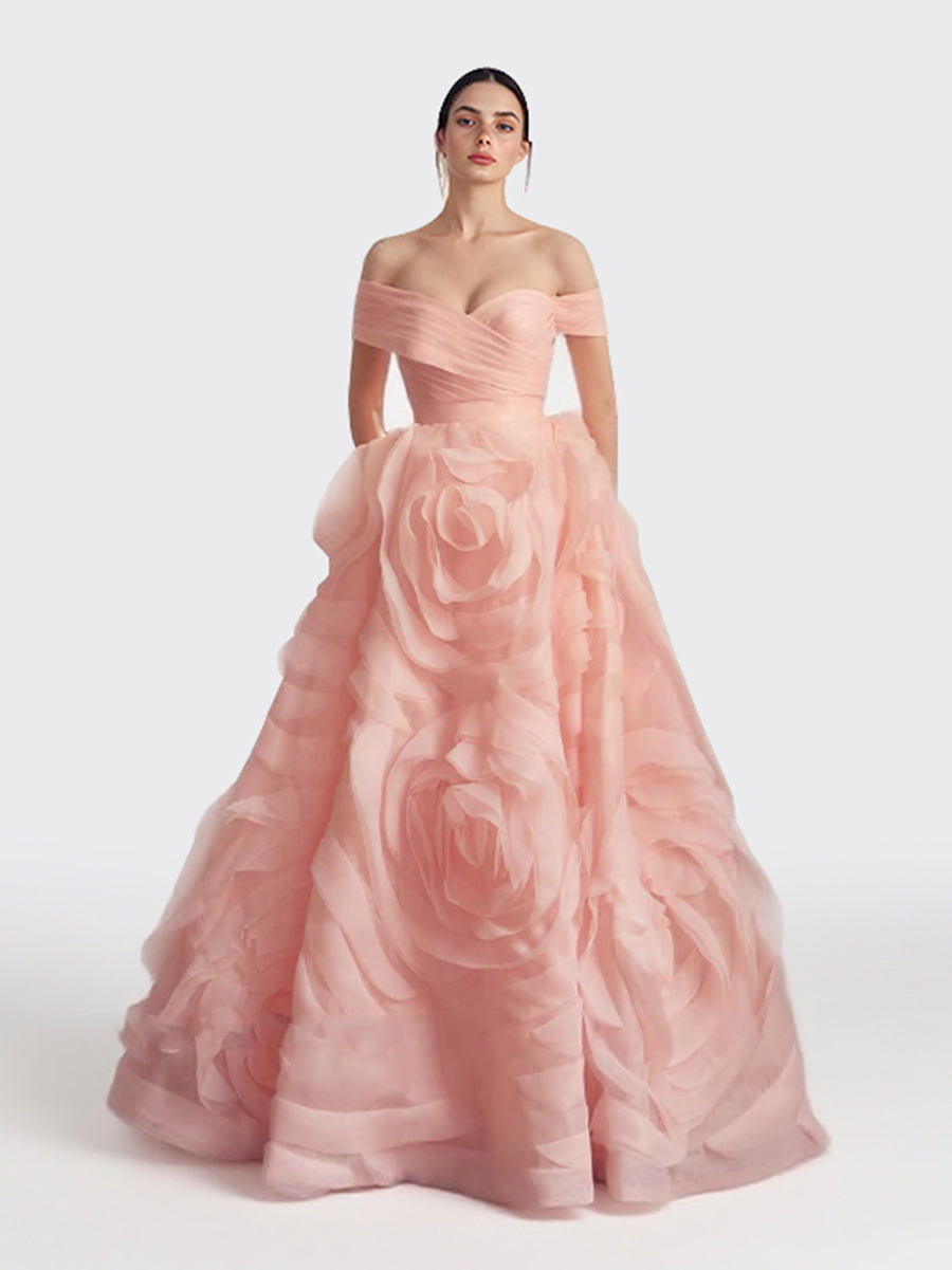 Dubai Megenta Off  Shoulder Evening Dresses Organza A Line Formal Occasion Dress