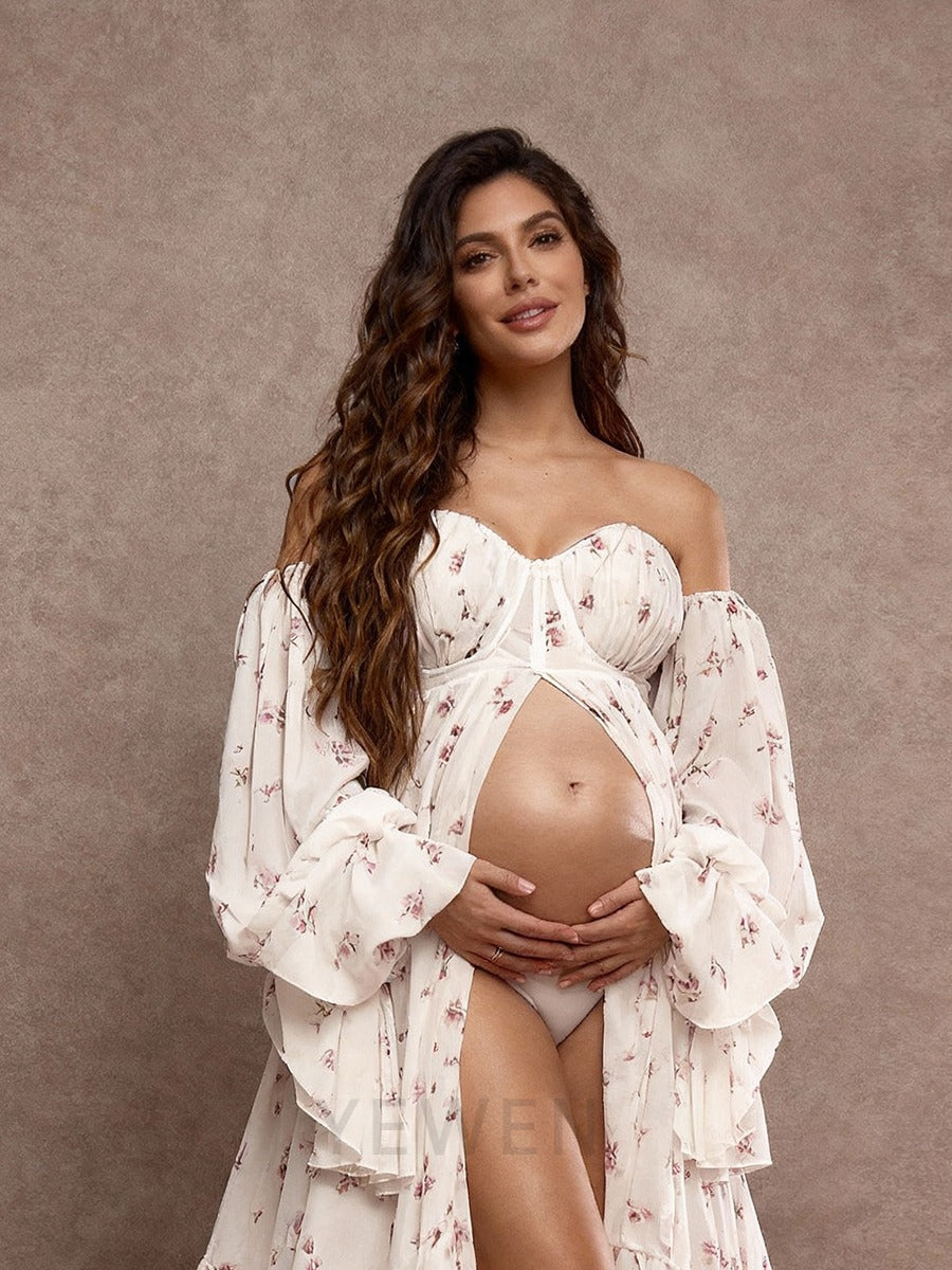 New Printing Chiffon Maternity Dress Photoshoot Pregnnat Women Baby Shower Dress