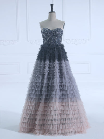 Ball-Gown ,Princess Sweetheart ,Floor-Length ,Tulle Prom Dresses With Beading Sequins