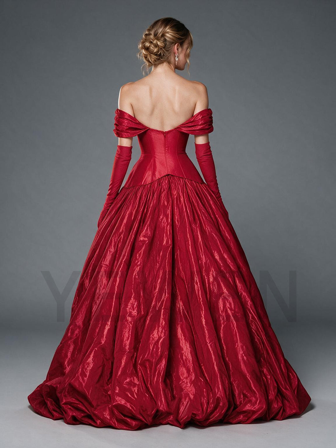 Off-Shoulder Corset High-Low Christmas Dress(without Gloves) YW2610084