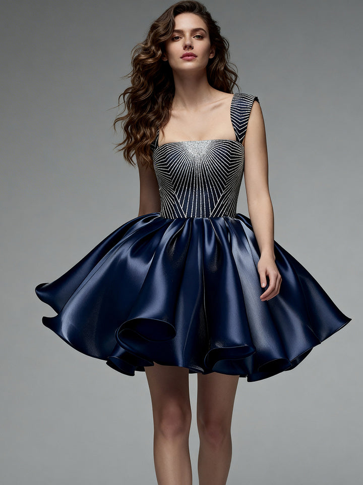 Navy Blue Short Prom Dress 2026 A Line Mini Cocktail Party Gown