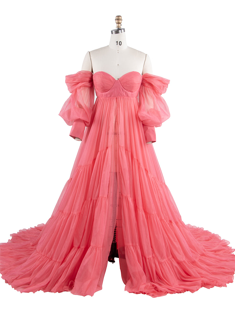 Off  The Shoulder Brown Maternity Photography Photo Shoot Dress YW240011