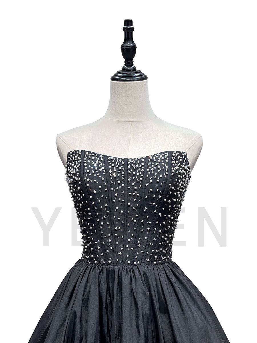 Black Beading Evening Dress Women Strapless Mini Prom Party Cocktail Dress F25168J