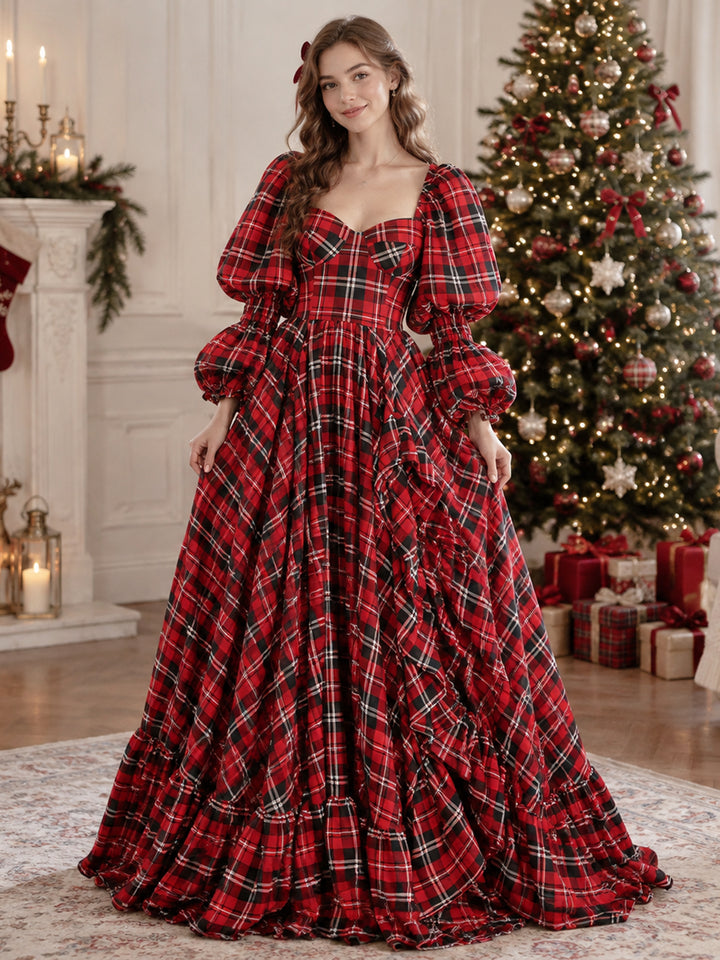 Personalized Plaid Christmas Dress Vintage Style Prom Dress Photo Shoot Dresses YW231115