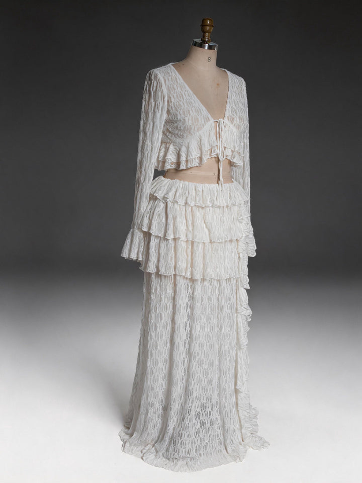 White Lace Two-Piece Maternity Photo Shoot Dress Pregnancy Photoshoot Prop