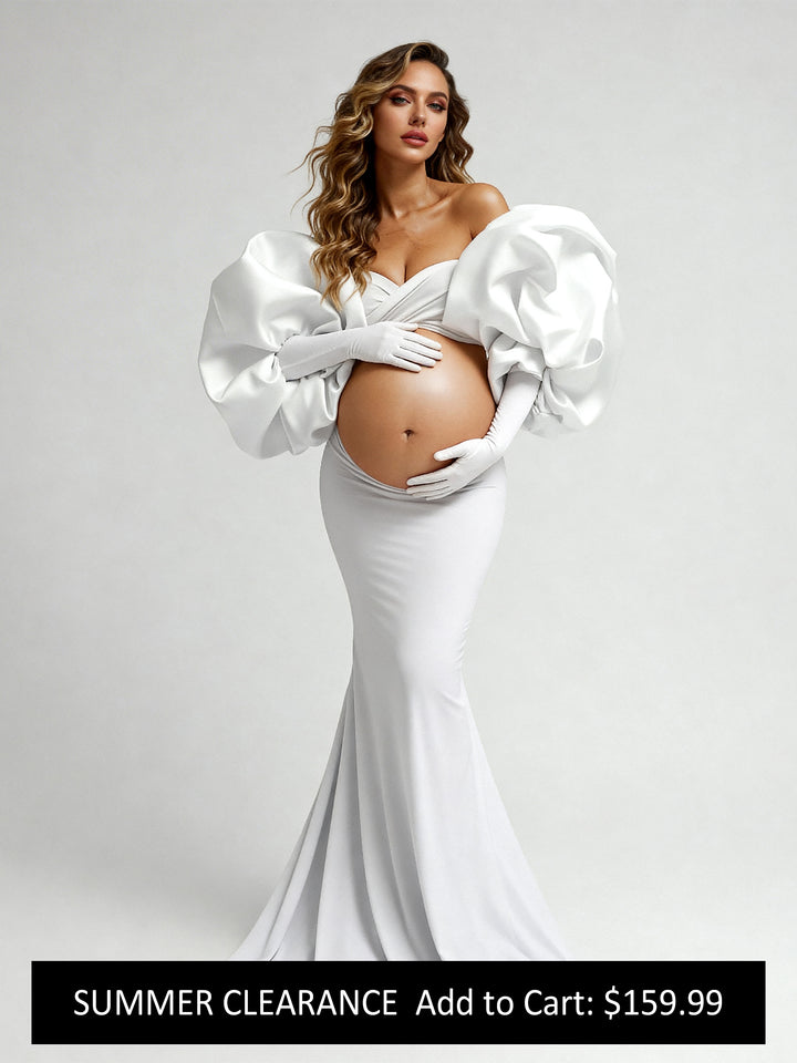 White Maternity Dresses Photoshoot Pregnancy Dress Sets Baby Shower Outfit YW260262