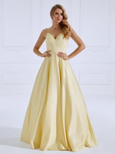 Spaghetti Strap, V-Neck, Long Dress, Simple Style Ball Gown