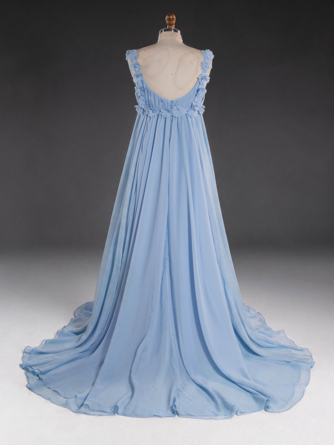 Light Blue Square Neck 3D Floral Maternity Baby Shower Dress L-26926