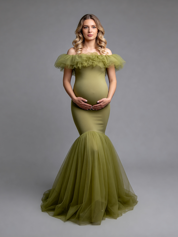 Olive Mermaid Maternity Photography Dresses Maternity Baby Shower Dress for Mom
