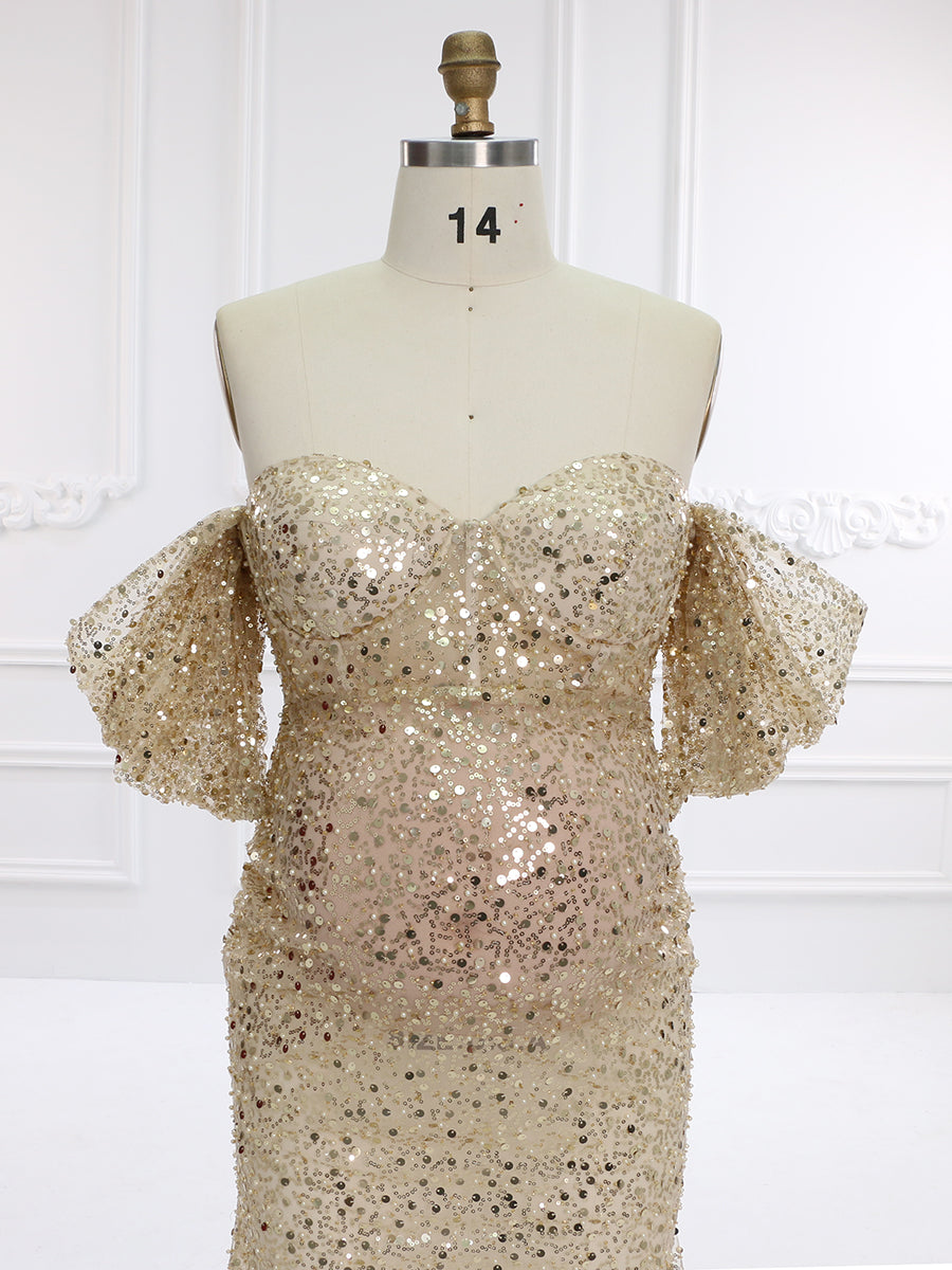 Gold Sequin with Pearls Maternity Gowns for Photoshoot Pregnancy