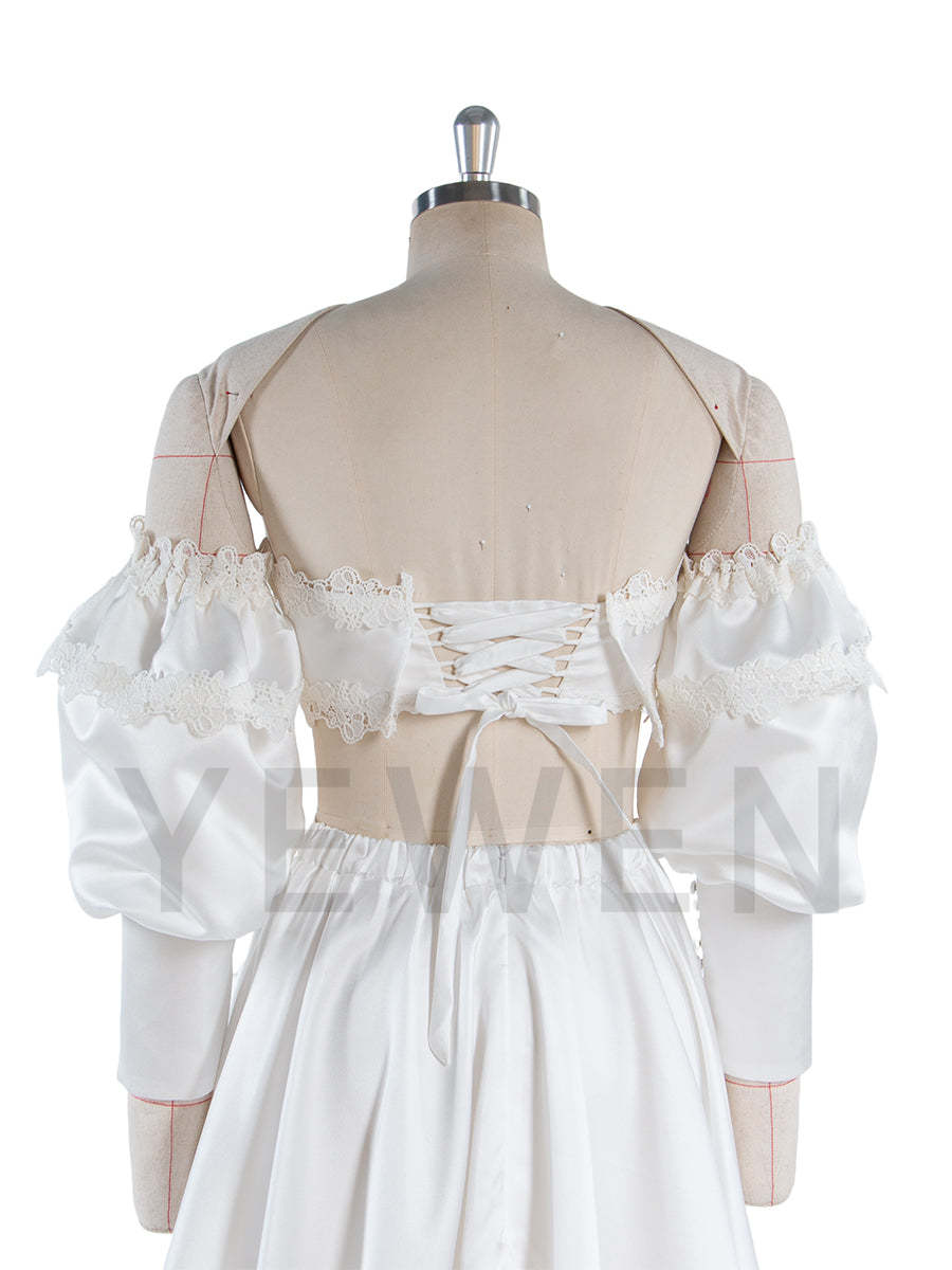 2 Piece White Wedding Set Boho Bridal Party Dress Vacation Dress for Photo Shoot YW250007