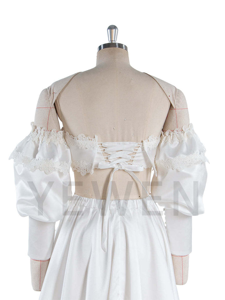 2 Piece White Wedding Set Boho Bridal Party Dress Vacation Dress for Photo Shoot YW250007