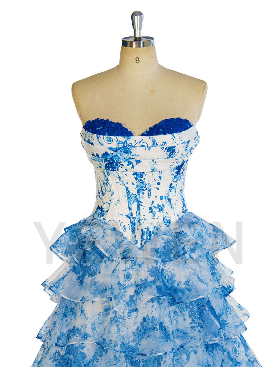 Gorgeous A Line Off The Shoulder Printed Long Prom Dress With Ruffles United Kingdom YW240048