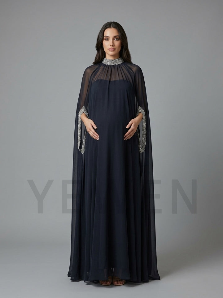Mock Neck Rhinestone Cape Sleeve Maternity Baby Shower Dress YD261009