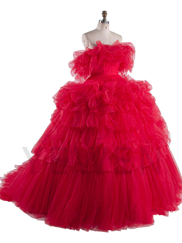 A Line Tulle Dress for Photoshoot Fluffy Ruffles Birthday Gown Bridal Shower Colored Wedding Dresses YEWEN YW250031