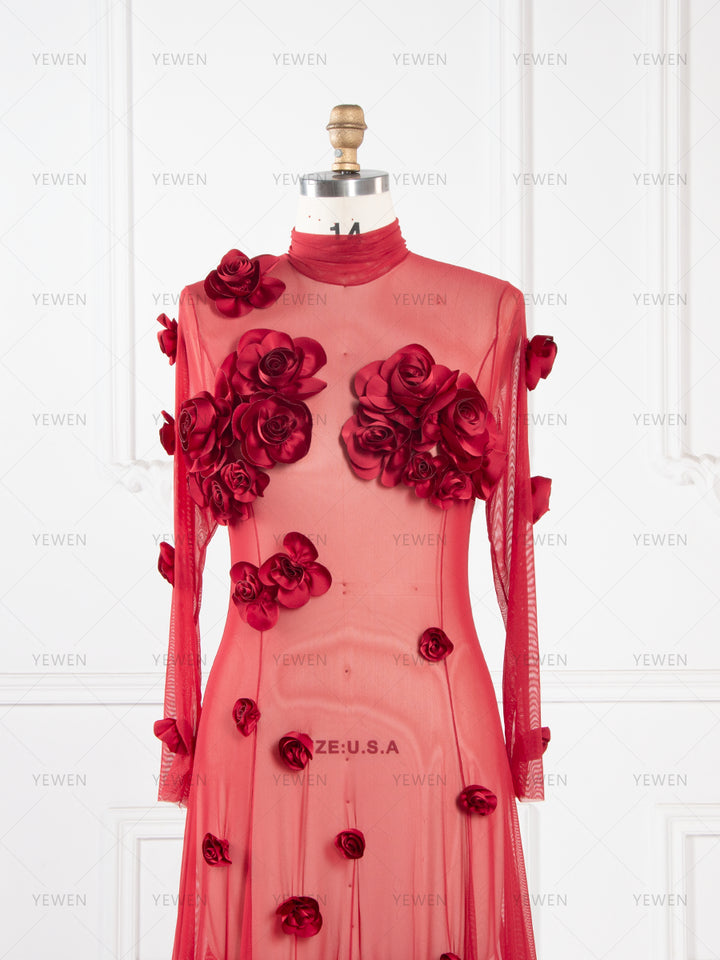 Sheer Stretch Tulle Maternity Gown 3D Rose Appliqués Maternity Dress for Photo Shoot  YW260237