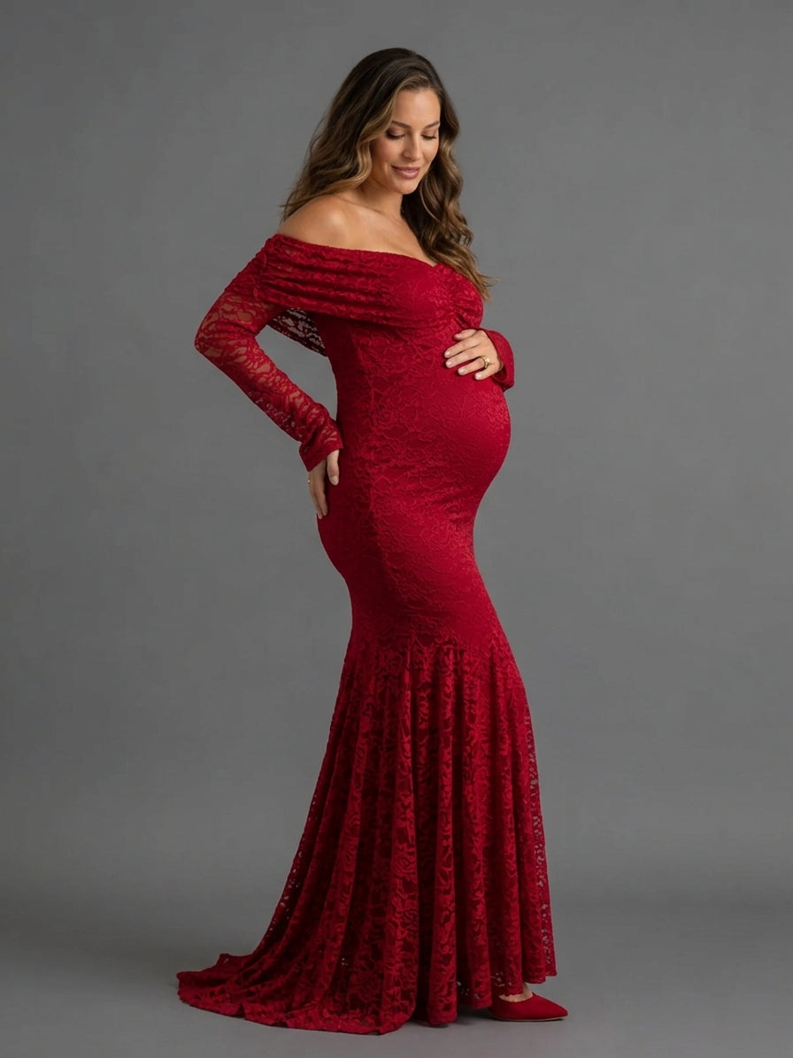 Light Pink Lace Maternity Maxi Dress for Baby Shower