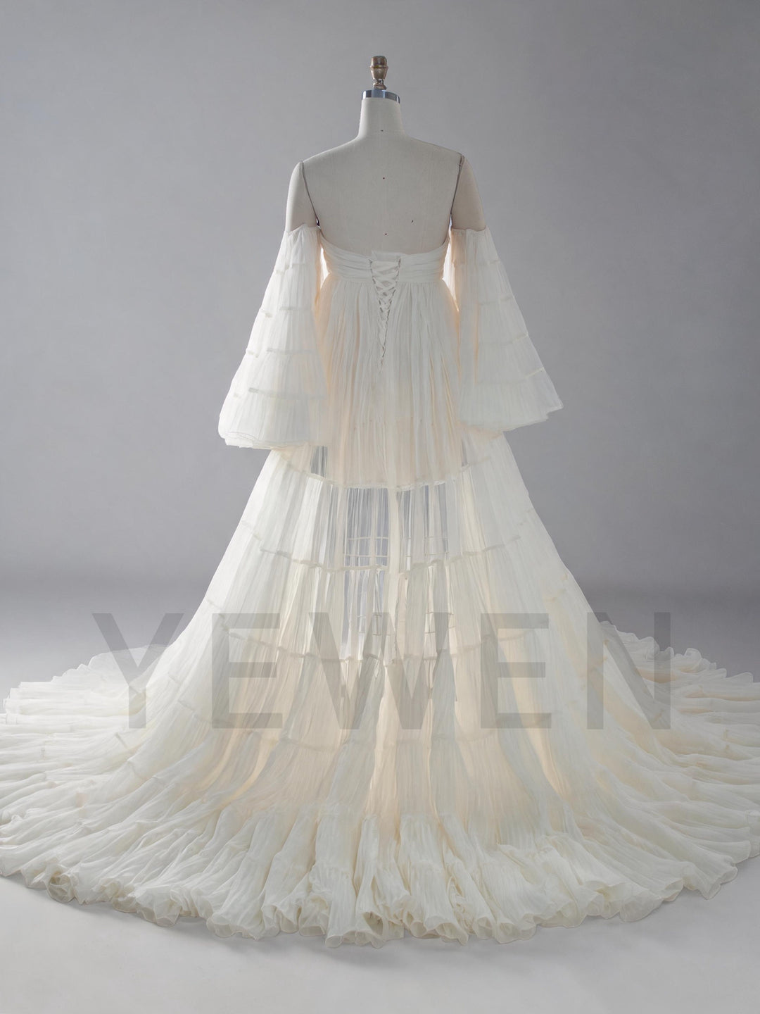 Cream Organza Pleated Maternity Gown for Baby Shower YW260305