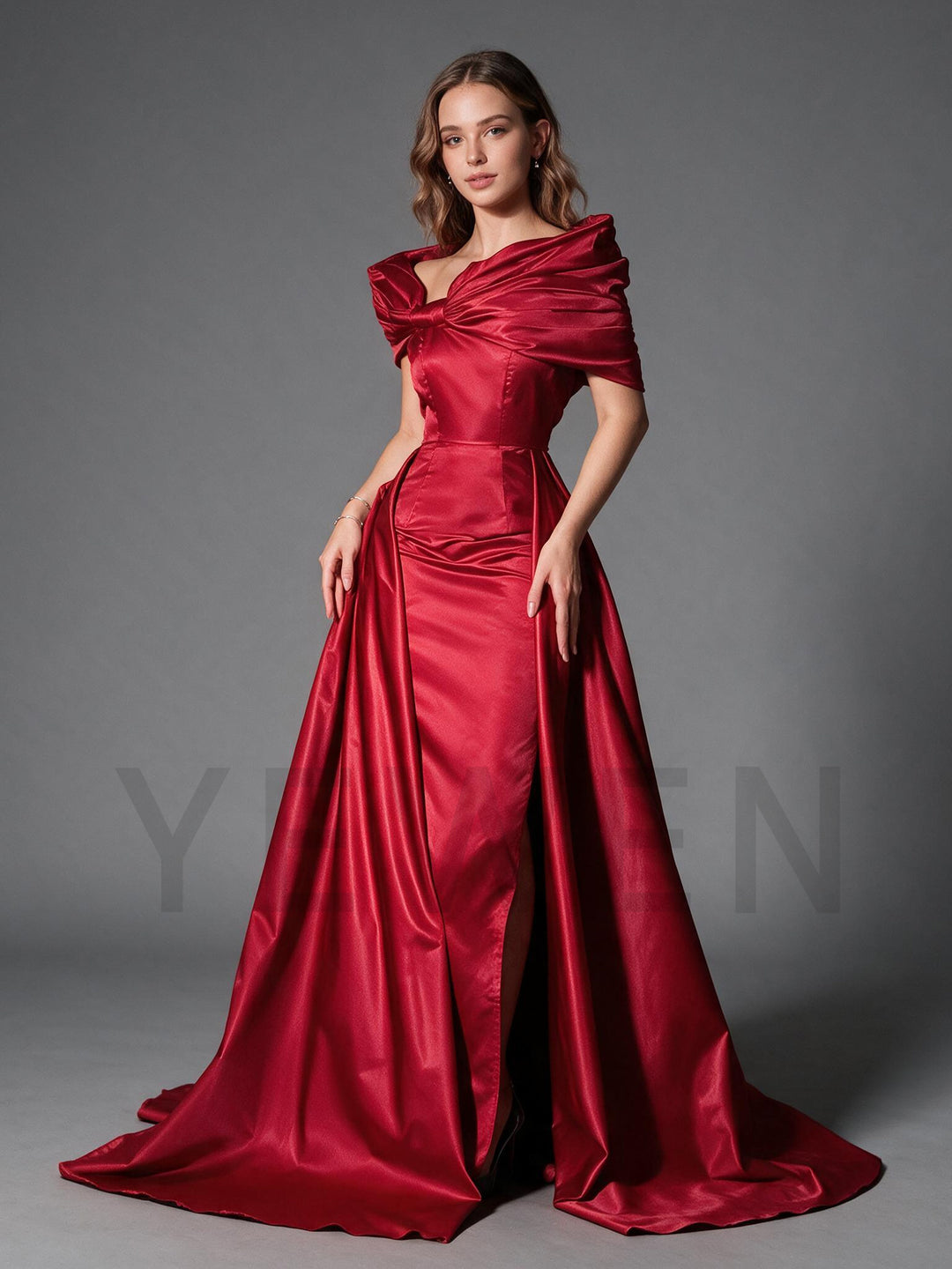 Red Off-Shoulder Draped Twist Boned Corset Christmas Dress YW2609283