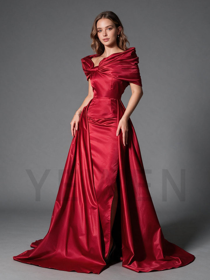 Red Off-Shoulder Draped Twist Boned Corset Christmas Dress YW2609283