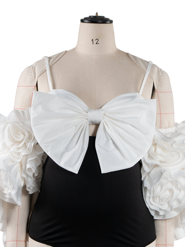 White Handmade Flower Bicep Jacket Women Cloak with Slip Bodysuit Photoshoot Props YW251041