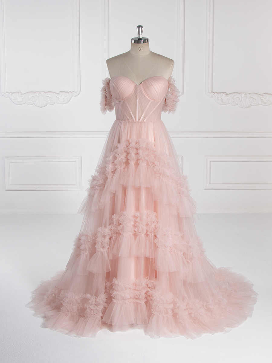 Elegant Sweetheart Tulle Gown Tiered Ruffles Evening Dress 2025 YW251037