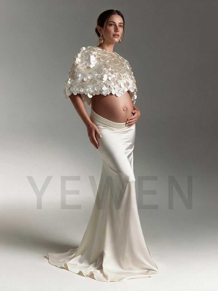 Two-Piece 3D Sequin Cape Mermaid Maternity Baby Shower Dress YW2609251