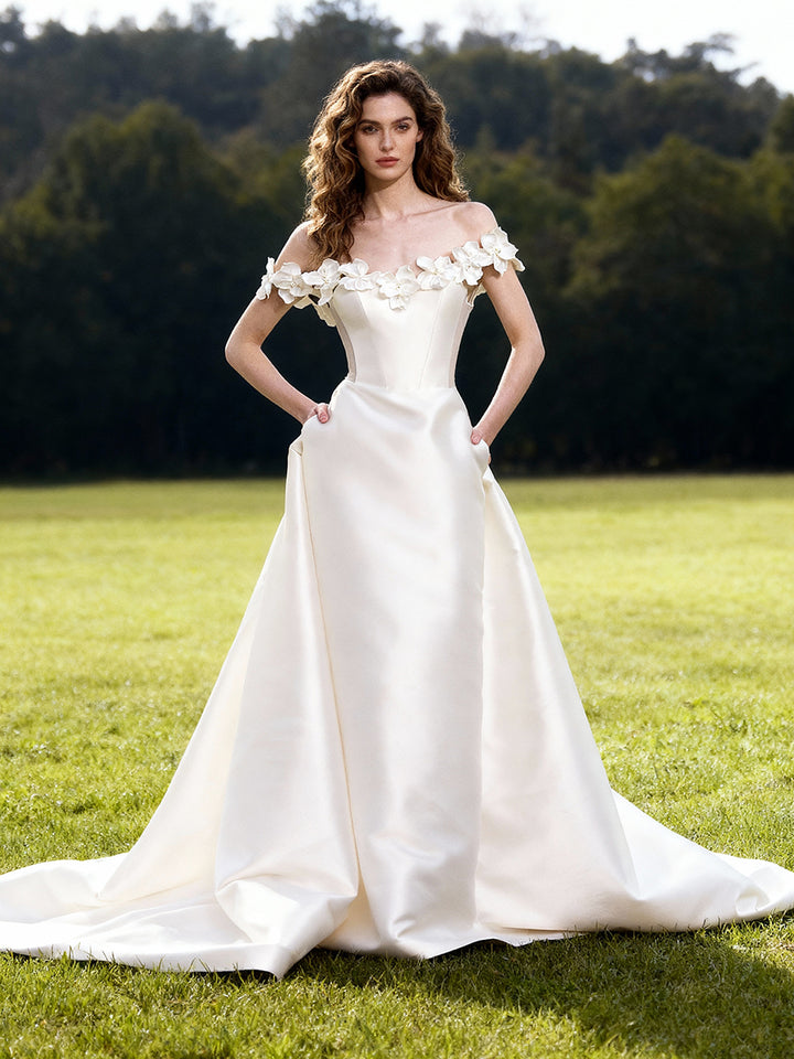 Elegant Off Shoulder Wedding Dresss Mermaid Satin Bridal Gown