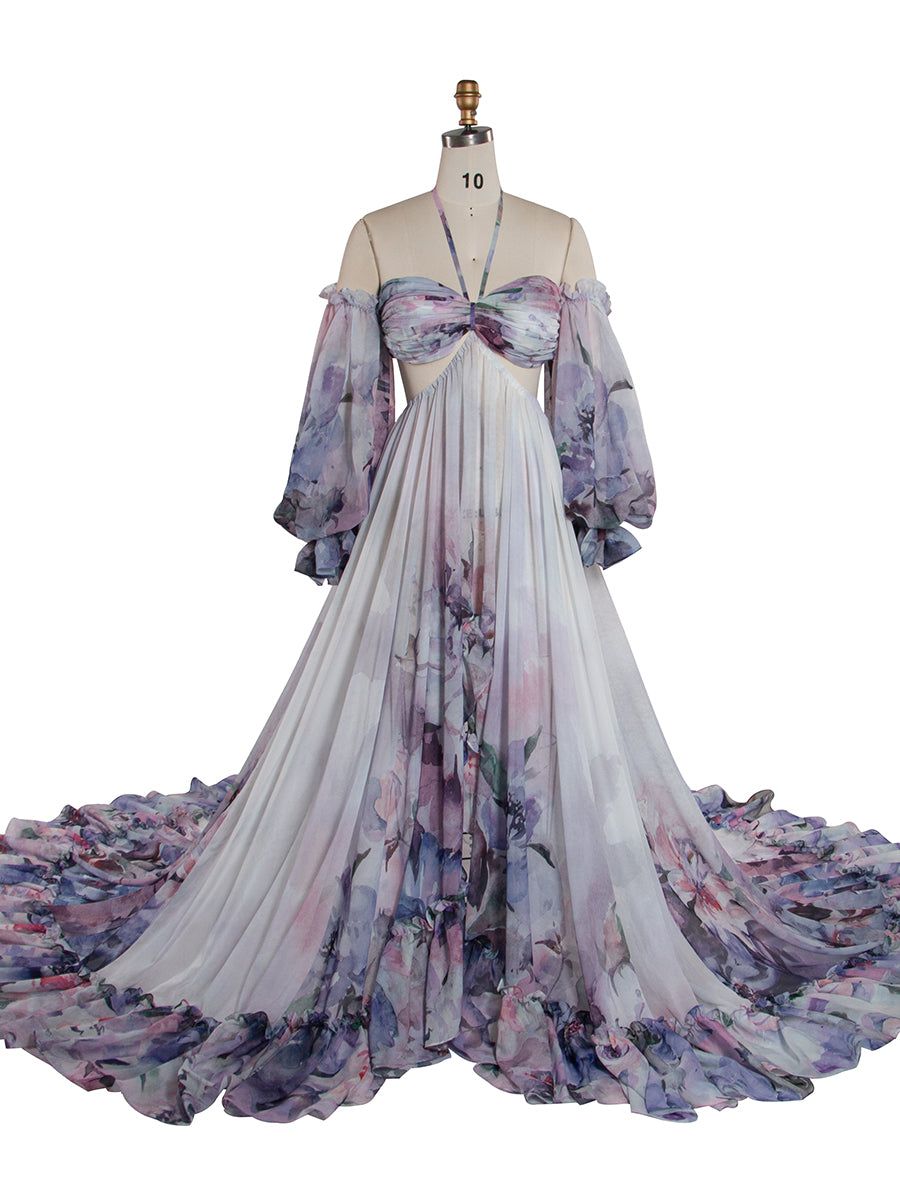 Bohemian Printed Chiffon Maternity Dress for Photoshoot Pregnancy Dress Photoshoot YW240526