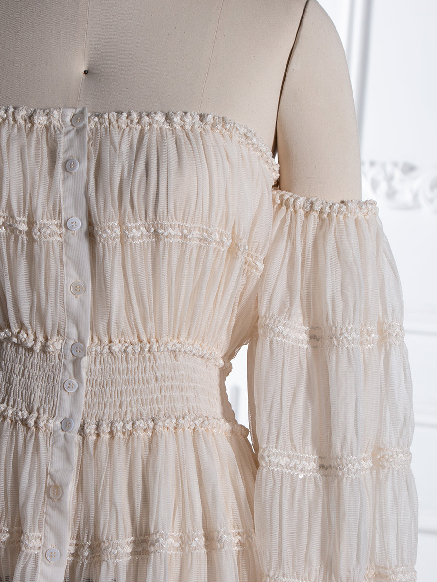 Cream Chiffon Long Sleeves Bohemian Beach Photo Shoot Dress YW240062 yewendress Cream Chiffon Long Sleeves Bohemian Beach Photo Shoot Dress YW240062 yewendress