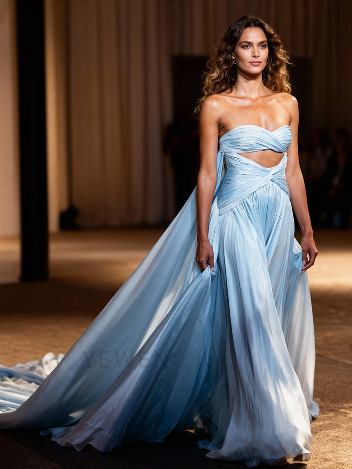 Fairy Blue Evening Dress Long Flowing Prom Dress