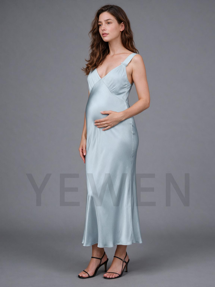 V-Neck Wide Straps Mermaid Maternity Baby Shower Dress