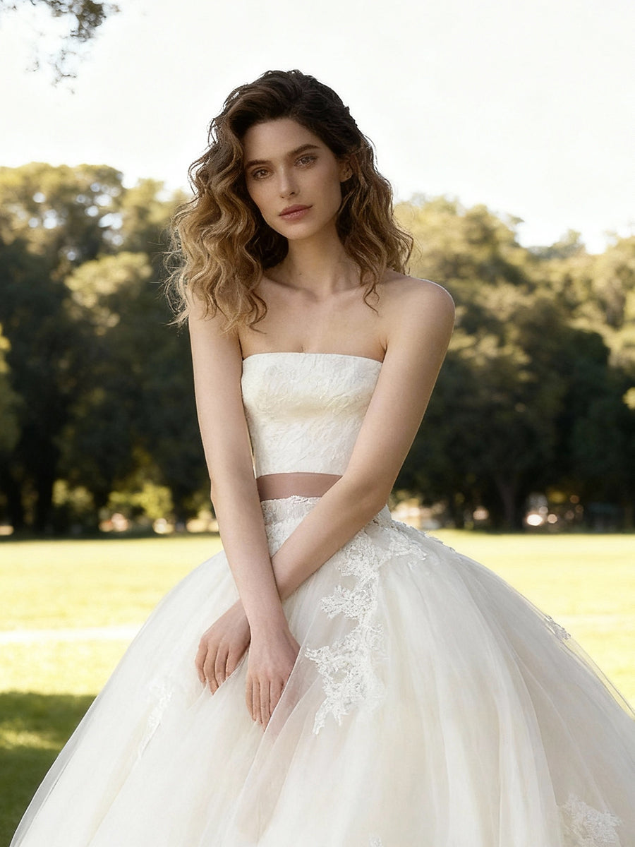 Strapless Wedding Dress 2025 Appliques Lace Birdal Gown