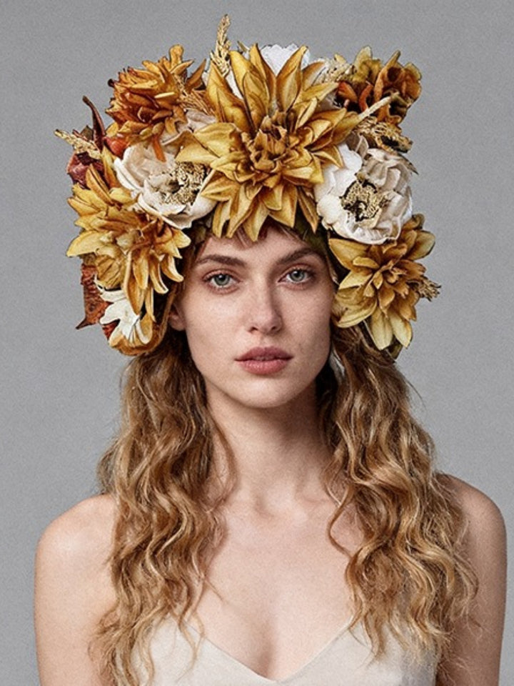 Floral Headdress Golden Sunflower Floral Crown for Boho Wedding Bridal Flower Headdress Photoshoot Wedding Crown YW2603052D