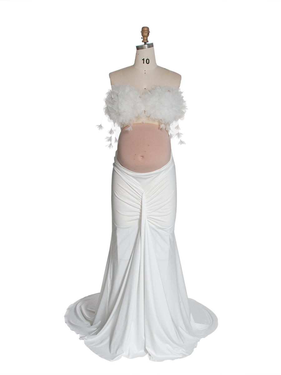 White Elegant Flowers Top with skirt 2 Pieces Bodycon Photoshoot Dress Maternity Photo Shoot Outfit YW260249