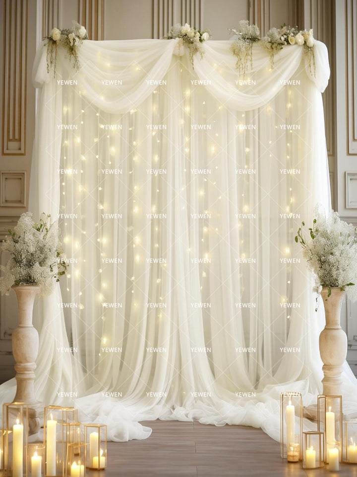 Mesh Outdoor Wedding Gauze Mantle with Light String for Photography Background and Scene Arrangement Backdrops YW2603112D