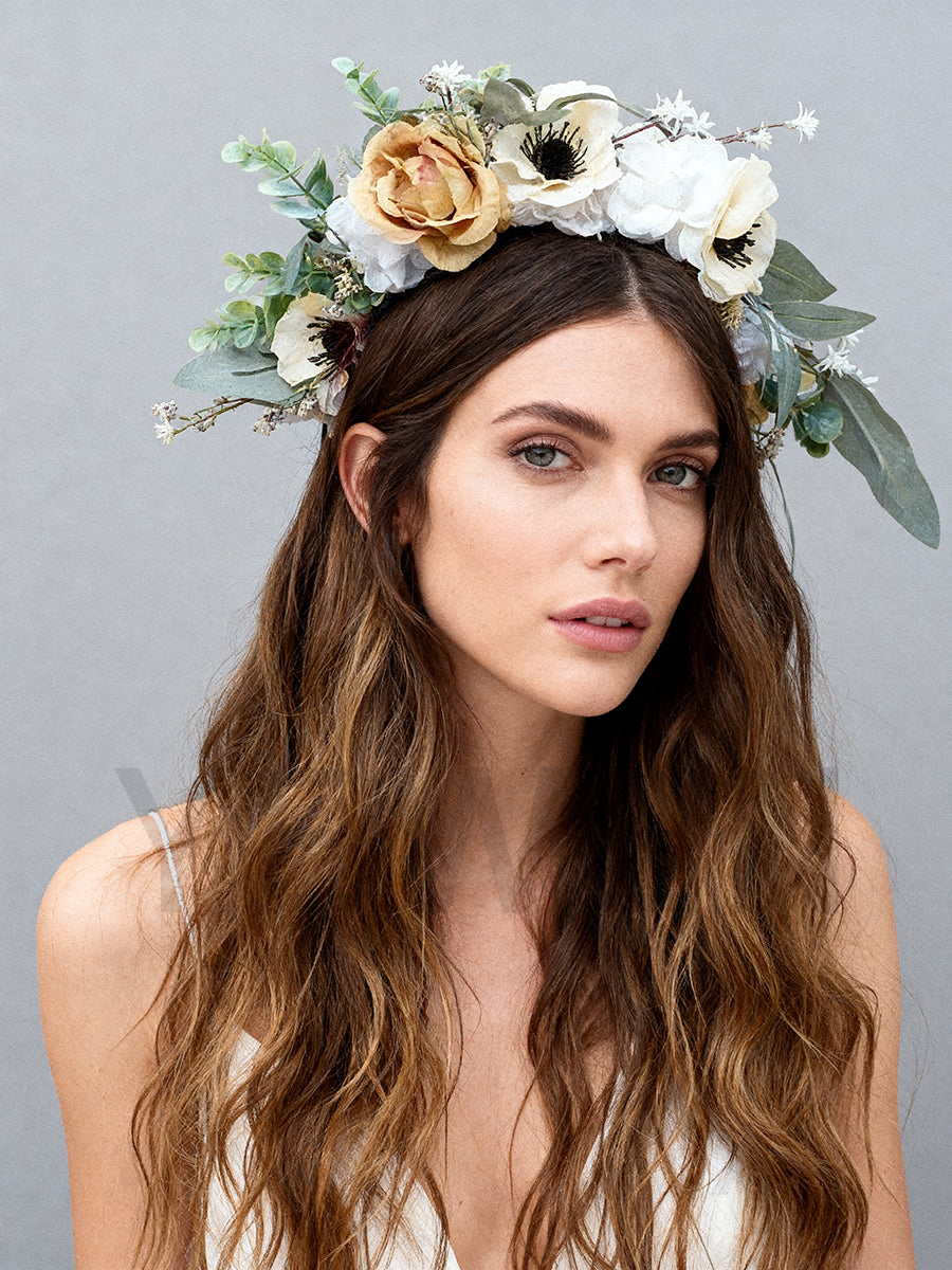 Hair Accessories Elegant Flower Crown Headdress for Women Bohemian Bridal Hair Accessories Floral Wreath YW2603041D