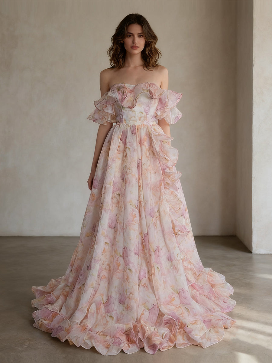 High Side Leg Split Ruffles Formal Gown Woman Party Dress Photography Photo Shoot Dress Props Lace up Back YW231044