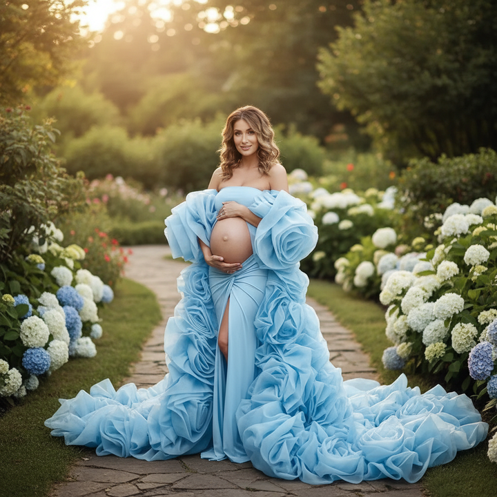 Rose Flower Cape with Slim Dress Set Pregant Dress Maternity Photoshoot Gown