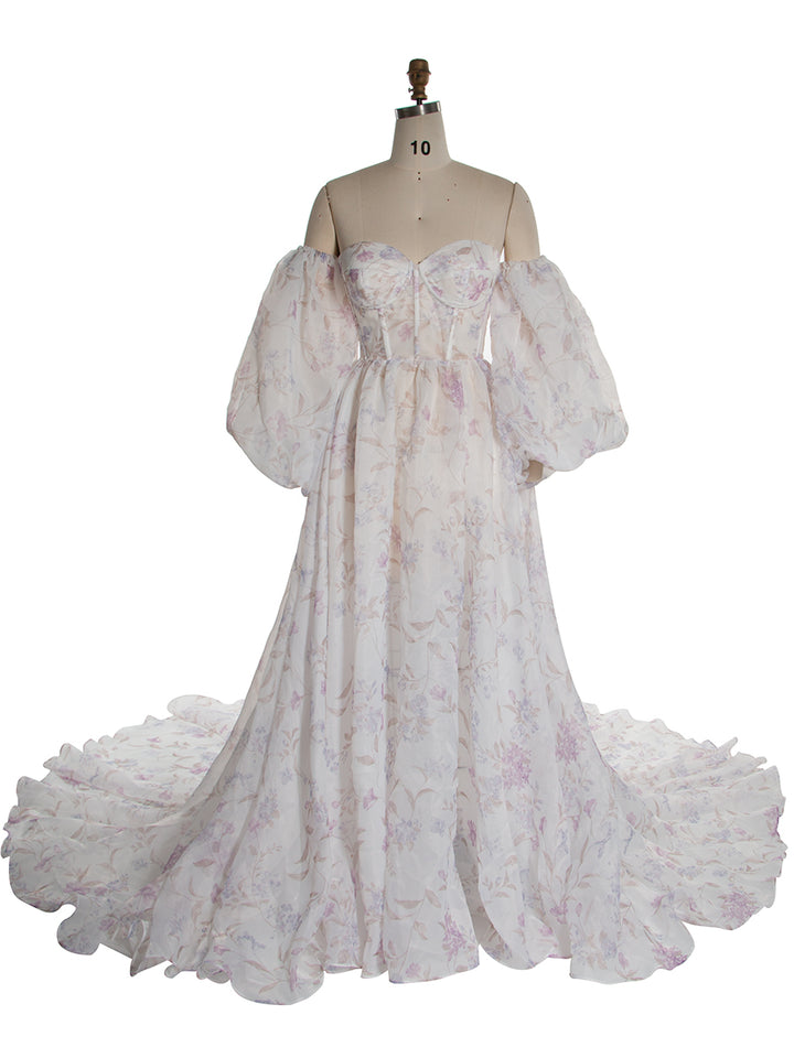 Printed Floral Organza Dresses Flower Organza Botanical Wedding Dress YW251003