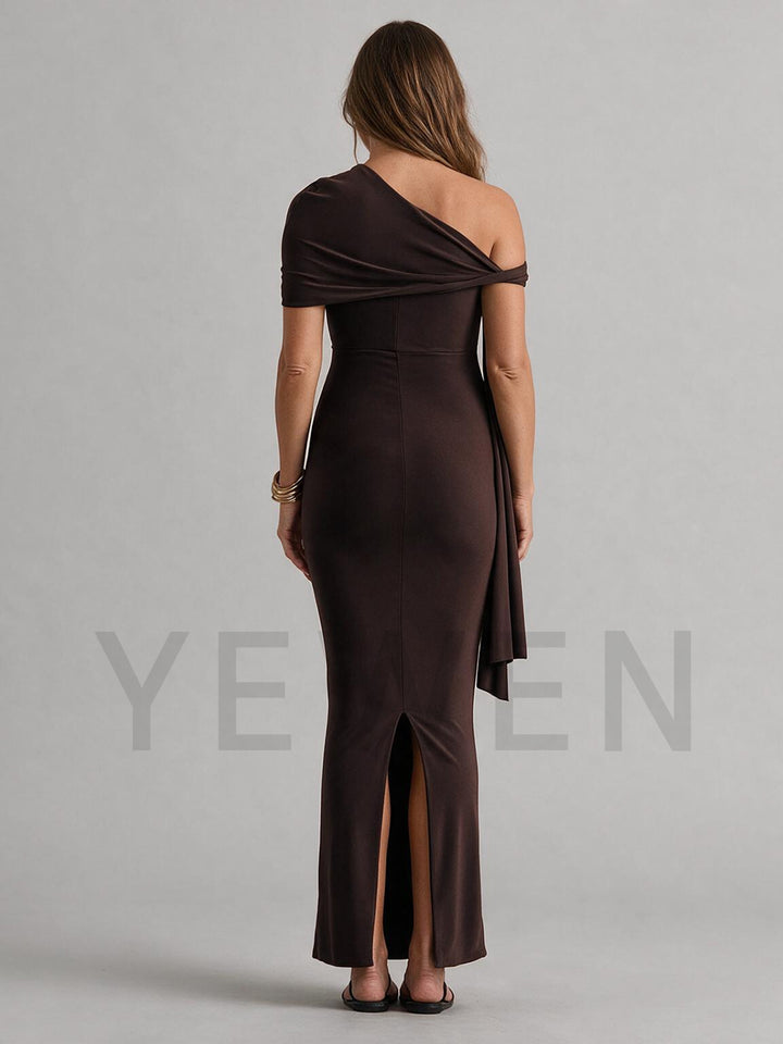 Asymmetrical One-Shoulder Twist Ruched Maternity Dress for Baby Shower