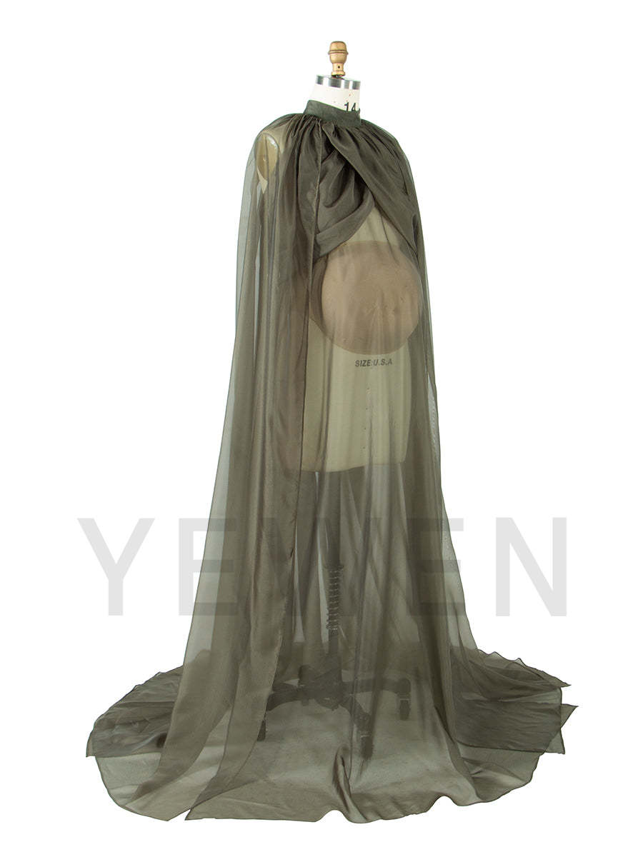 Sheer Maternity Cape Gown Olive Green Maternity Photoshoot Dress YW250037