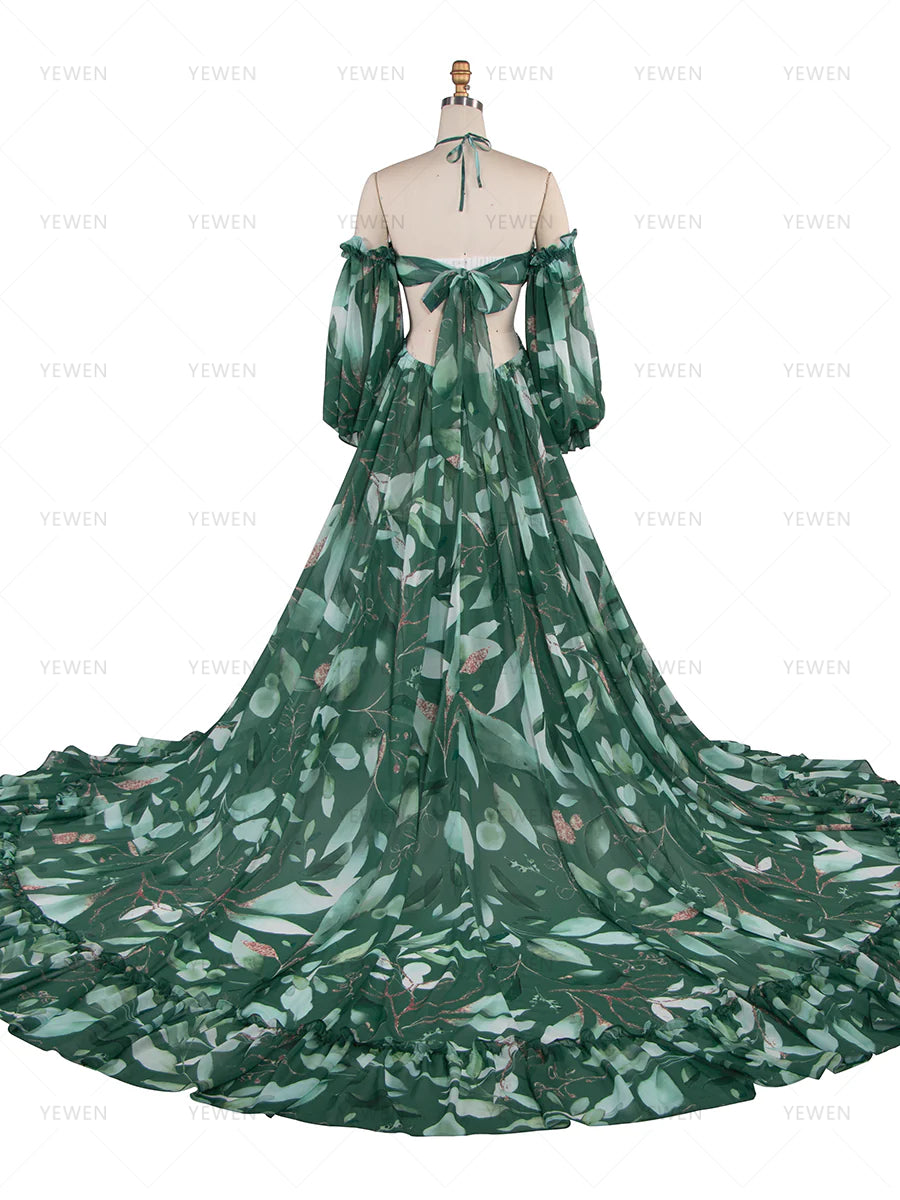 fairy maternity dress Plus Maternity Mock Neck Cape Sleeves Chiffon Evening Dress Teal Blue / 5XL