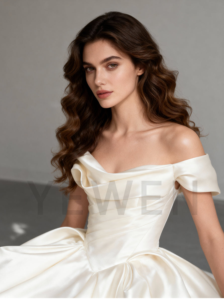 A Line Satin Wedding Dress Off The Shoulder Bridal Dress