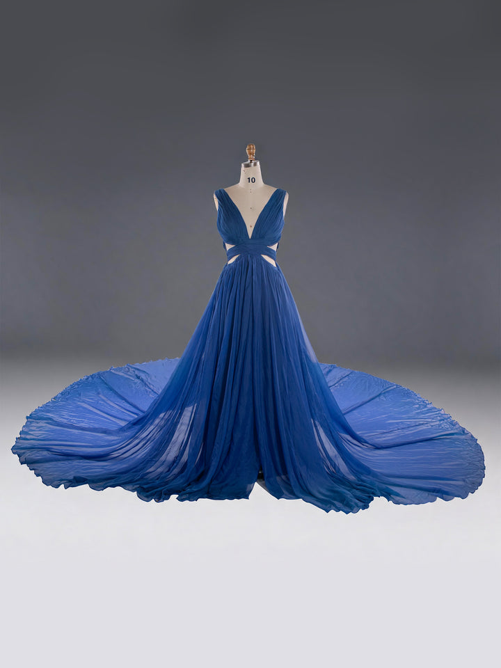 Flowy Yellow Flying Dress for Photography Flying Gown with Endless Train YW260326