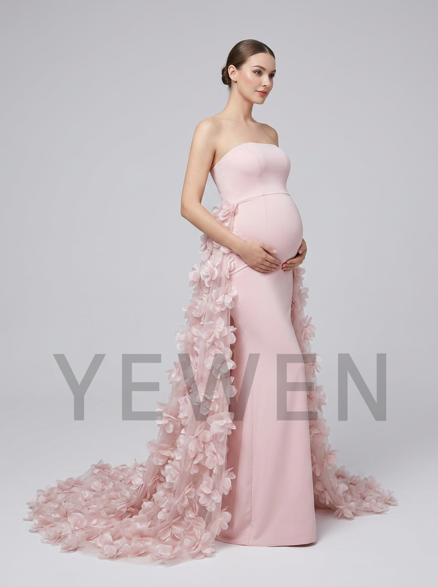 Strapless Swimwear Fabric 3D Floral Maternity Photoshoot Gown YD260907