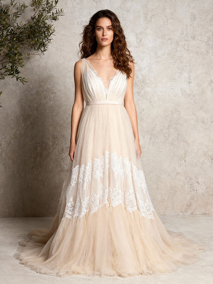 Robes de maternité en tulle à col en V pour les séances photo / robe de douche de bébé robe de mariée YEWEN YW230213 